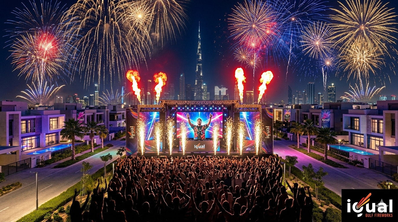 10 Best Concert Pyrotechnics in Dubai featuring a massive stage display by Igual Fireworks.